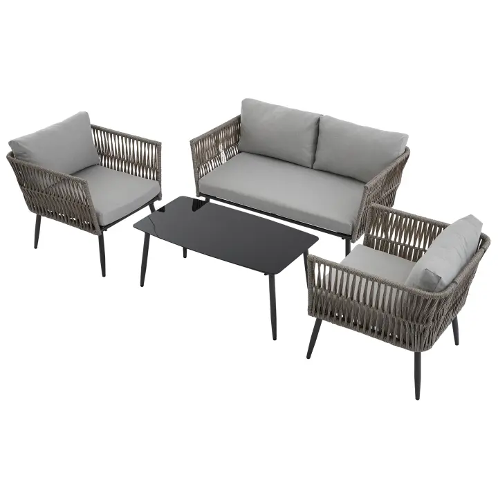 Juego de sillas de Ocio de Jardín, juego de muebles de Jardín con Zapatos, sofá de 2 plazas, 2 Sillas y Mesa de café, tablero de Vidrio Negro, Maple galvanizado, Gris - 1