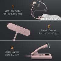 Luz De Lectura Recargable USB En Rosa Y 3 Colores Flexible Y Portátil Con Clip Para Noche Luz LED De Calor Y Frío Blanco - details 6