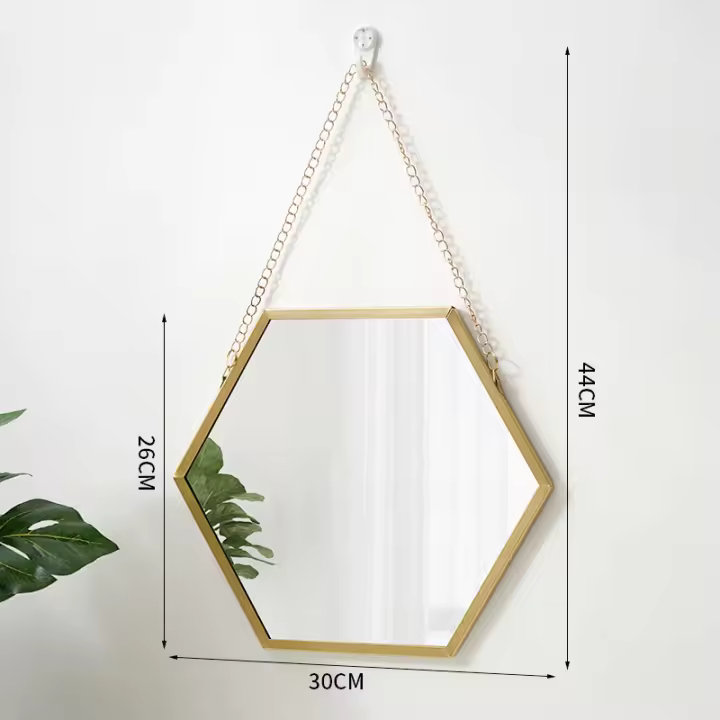Espejo Decorativo En Forma De Hexágono Para El Baño Y El Dormitorio Espejo De Maquillaje Colgante Decoración De Pared Material De Vidrio - 1