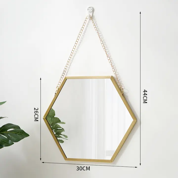 Espejo Decorativo En Forma De Hexágono Para El Baño Y El Dormitorio Espejo De Maquillaje Colgante Decoración De Pared Material De Vidrio - 1
