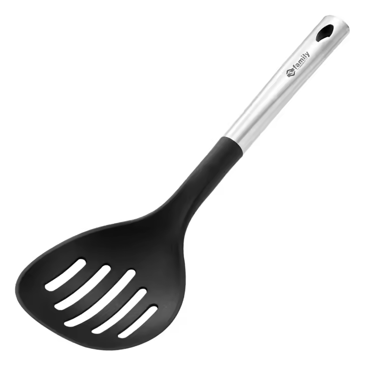 Family - Utensilios de Acero y Nailon para Cocina Antiadherente y Resistentes al Calor  sin BPA  Espátula  Cucharón  Espumadera  Batidor  Cazo de servir  Cuchara espagueti - 1