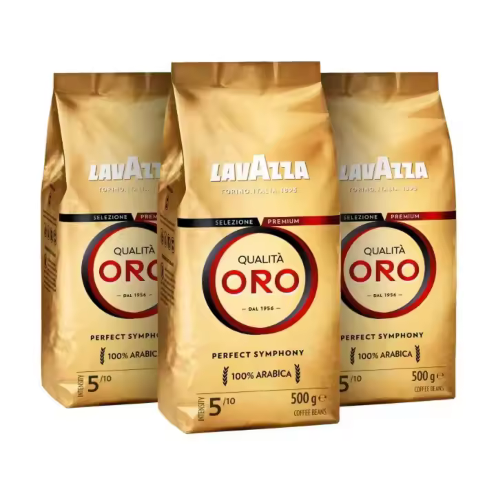 Lavazza Qualità Oro 1,5 kg (3 Paquetes de 500g) 1.5Kg Café en Grano Natural, Ideal para la Máquina de Café Espresso, Con Notas Aromáticas de Frutas y Flores, 100% Arábica, Intensidad 5 Tueste Medio - 1