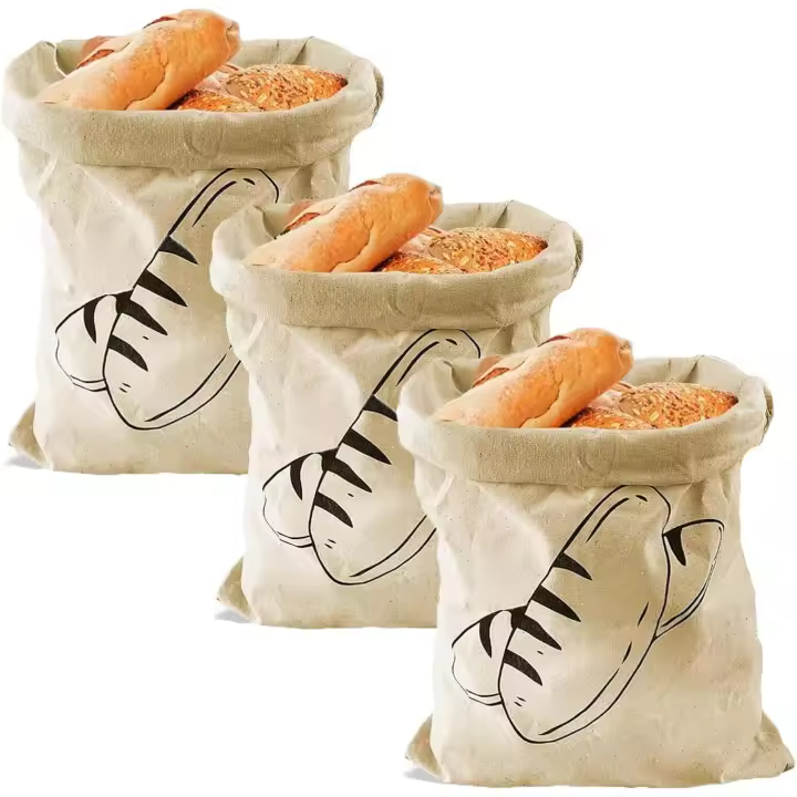 3PCS Bread Bag,Bread Bags,Bread Bags for Homemade Bread,Unbleached Natural Linen Reusable Food Storage for Homemade Artisan Bread with Drawstring - 1