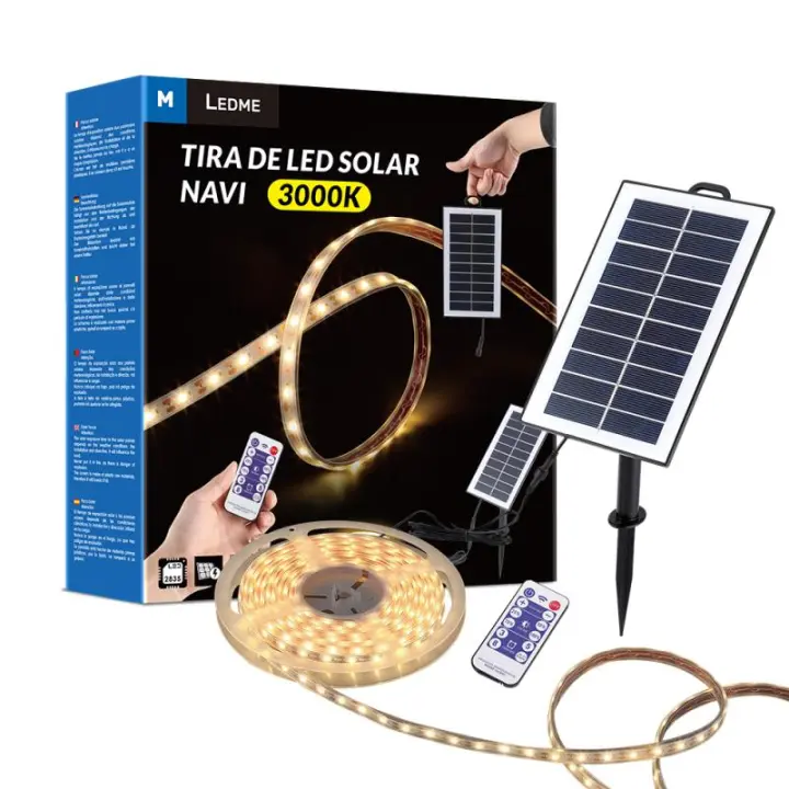 Kit Tira LED Solar 20W 3.7V 300LED SMD2835 IP68 Luz Cálida con Mando PIR (5 metros) - 1