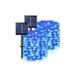 SOMY 2 Piezas Guirnaldas de Luces Solares para Exteriores, Guirnaldas de Luces Solares de Alambre de Cobre, para Jardín, Patio, Hogar, Luces Decorativas, 10 M 100 LED, Azul. Guirnalda de luz exterior - 1