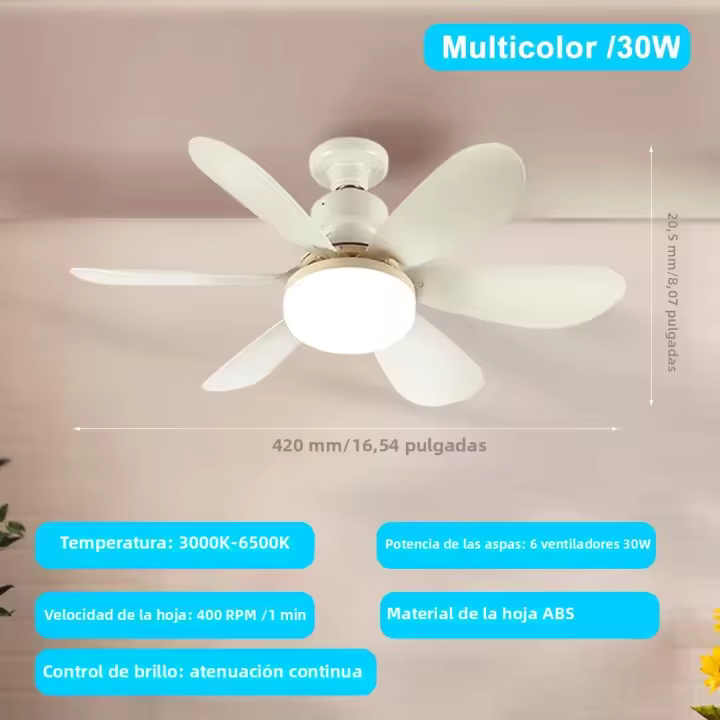 Porcheddu ventilador de techo con luz LED de 30W base E27 control remoto 3 modos de iluminación ajustables alta potencia de viento moderno - 1