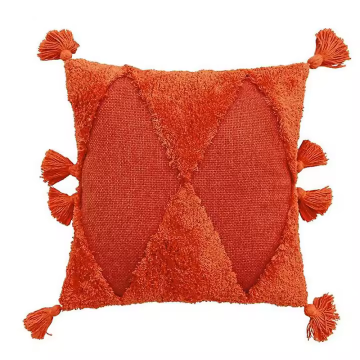 Estilo Indio Bordado Tufted Funda de Almohada Americana Estilo Marroquí Geométrica Hecha A Mano Cojín Almohada, Naranja - 1