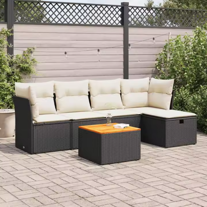 vidaXL Set de sofás de jardín 6 piezas y cojines ratán sintético negro - 1