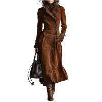 Abrigo De Trench Mujer Chocolate Cuero Double-Breasted Largo Elegante Para Oficina Y Salida Estilo Trendy 2026 Cierre Único Bolsillos - details 1