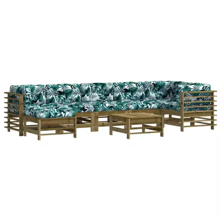 vidaXL Juego de muebles jardín 8 pzas y cojines madera pino impregnada - 1
