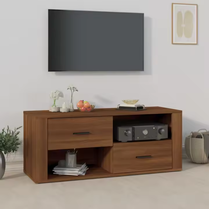 vidaXL Mueble TV madera contrachapada color marrón roble 100x35x40 cm - 1