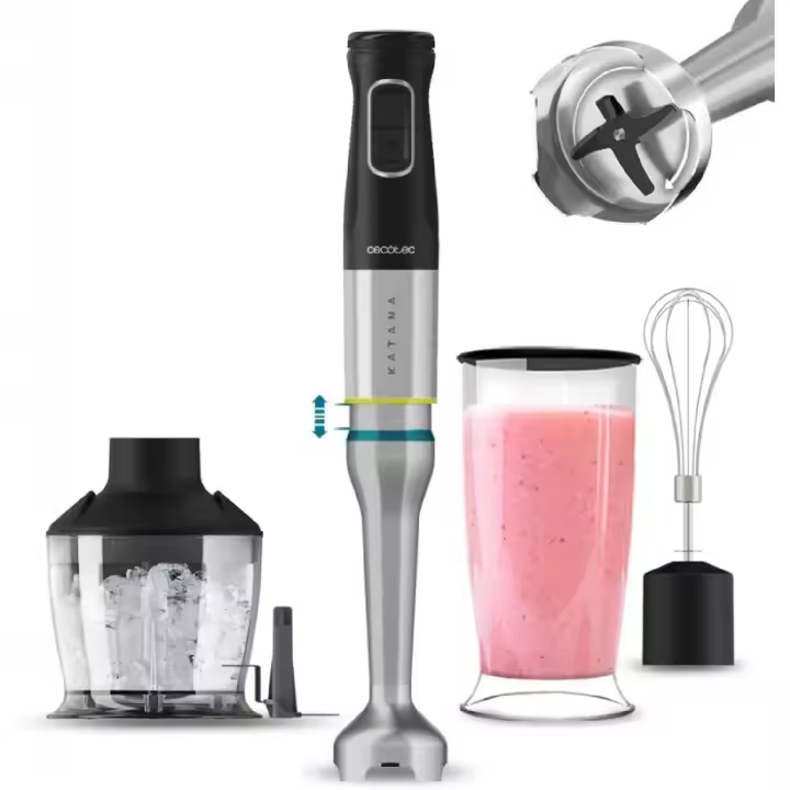 Cecotec Batidora de Mano Katana 12 Chop B. 1200 W, 21 Velocidades y Turbo, 4 Hojas con Titanio Negro, Campana antisalpicaduras - 1