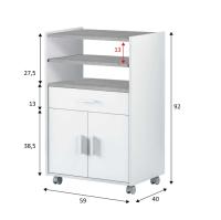 Meimon Mueble microondas TIDY 1 cajón, 2 puertas y bandeja extraíble, melaminado E1 (15 mm), cantos PVC/melamínicos, ruedas ABS, guías y bisagras metálicas, 92x59x40 cm, carga máx. 25 kg, cajón MDF blanco 10x53x35 cm - details 4