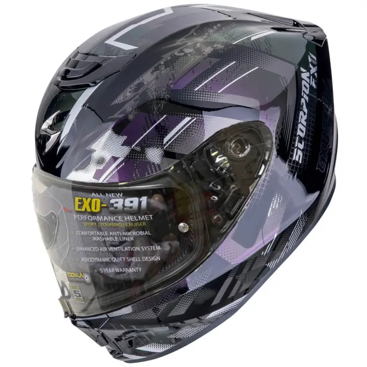 Casco de Moto Integral Scorpion Exo 391 Clutter Negro Morado - Casco Integral ECE 22.06 - 1