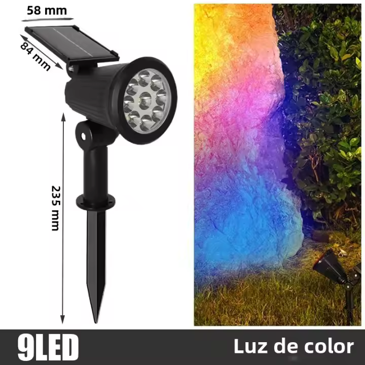 Spotlight Solar LED 9 Luces Para Exterior IP65 Impermeable Brillo Ajustable Iluminación Para Jardín Patio Entrada Decoración Luz - 1