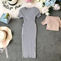 Vestido Elegante Para Mujer 2023 Nuevo Verano Tejido Oficina Vestido De Rodilla Bodycon De Alta Calidad Con Botones Para Oficina - details 2