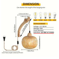 Lámpara De Pared De Bambú Natural E27 Lámpara De Techo De Rattan Decoración De Habitación Luz De Pared Fijación En La Casa - details 4