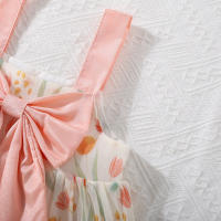 Vestido De Verano Para Niña Con Gran Lazo Y Estampado De Tulipán Vestido De Princesa Con Suspensión Material De Poliéster Sin Mangas Longitud De Pierna - details 7
