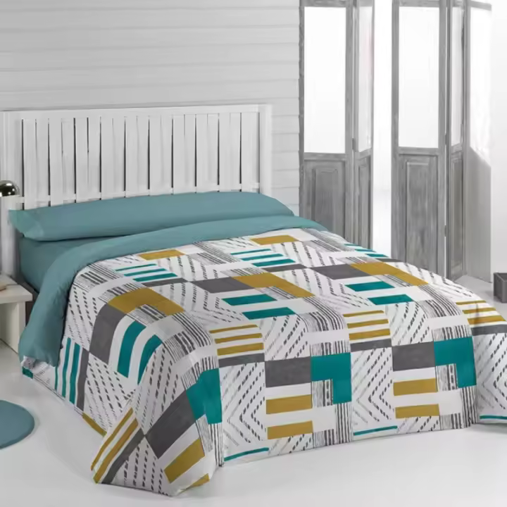 Funda Nórdica Karamelo Home Modelo Aldo en Tonos Verdes y Ocres - Calidad y Garantía Al Mejor Precio - 1