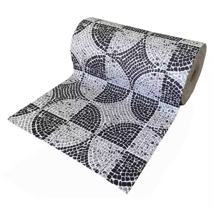 Alfombra moqueta antideslizante por metros para cocina y pasillo - Baldosas Piedras Blanco y Negro 7080015 - 1