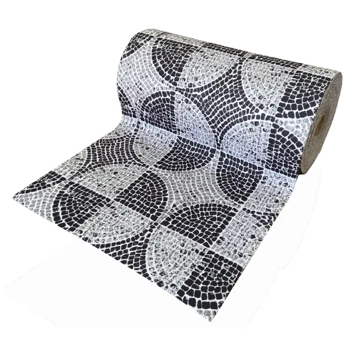 Alfombra moqueta antideslizante por metros para cocina y pasillo - Baldosas Piedras Blanco y Negro 7080015 - 1