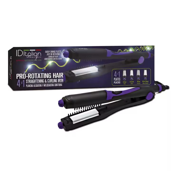 Italian Design - Plancha de Pelo Profesional Magic Pro-Rotating Hair 4 en 1 - Plancha Cerámica con 4 Placas Intercambiables para Alisar, Rizar, Ondular y Ultraondular el Pelo - Potencia de 35W - 1