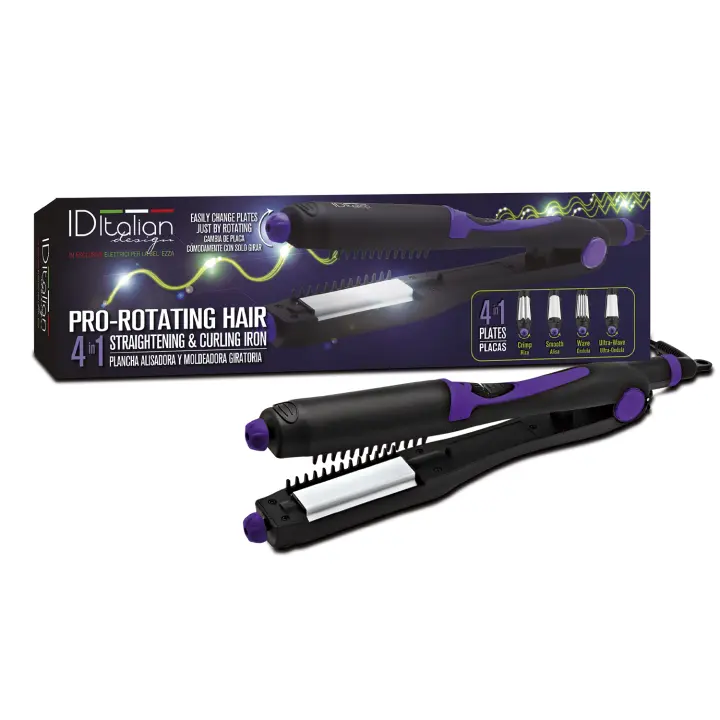Italian Design - Plancha de Pelo Profesional Magic Pro-Rotating Hair 4 en 1 - Plancha Cerámica con 4 Placas Intercambiables para Alisar, Rizar, Ondular y Ultraondular el Pelo - Potencia de 35W - 1
