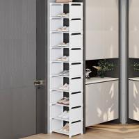 Organizador De Zapatos De 10 Niveles 1pc Estructura De Acero Y Interiores De Tela Para Entrada Pasillo Sala De Estar Simple - details 1