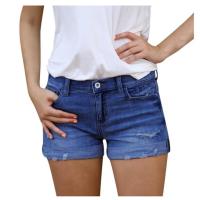 CA Pantalones cortos vaqueros retro de alta gama, elásticos, ajustados, con borlas rasgadas para mujer - details 2