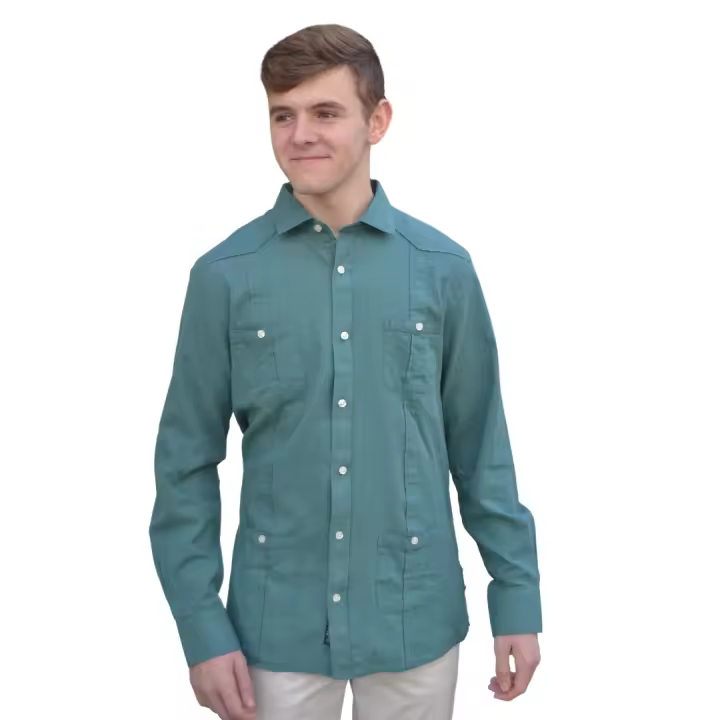 BLANCO NUMERO UNO Camisa Guayabera Hombre Algodón Lino Verde Inglés - 1
