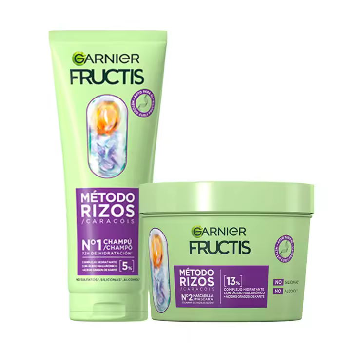 Garnier Fructis Método Rizos Champú, Pre-Champú, Mascarilla y sérum para Rizos Hidratados durante 72h - 1