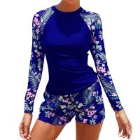 Traje De Baño De Dos Piezas Para Mujer 2024 Con Estampado De Surf Y Flores Long Sleeve Racerback Vest Y Cross Back Spandex Nylon - details 1