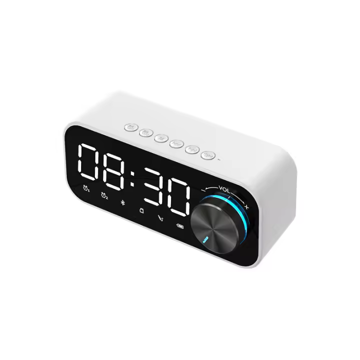 BIT Reloj despertador con Radio Digital, altavoz con Bluetooth, pantalla LED de hora y alarma y superficie de espejo para escritorio - 1
