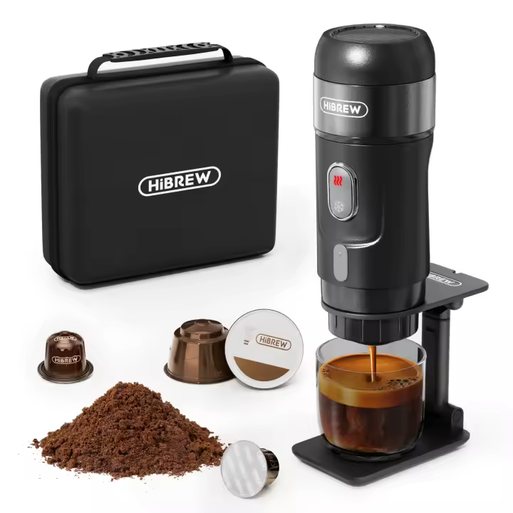 HIBREW H4A - Cafetera Portátil DC12V, 3 en 1 Maquina Espresso para Cápsulas de Café Perfecta para Coche y Camping, Compatible con Cápsula Nes* Original, DG*, Café Molido(Premium, negro) - 1