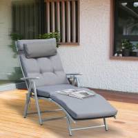Outsunny Tumbona Plegable de Jardín con Respaldo Ajustable en 7 Posiciones Almohada y Cojín Acolchado para Terraza Piscina Exterior Carga Máx. 165 kg 137x63,5x100,5 cm Gris - details 1