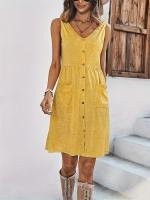 Vestido Sin Mangas Para Mujer Con Botones Y Estampado De Moda Para Primavera Y Verano Vestido De Vacaciones De Cintura a Largo De Pierna Estilo Casual - details 2
