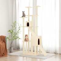 vidaXL Rascador para gatos con postes de sisal 190 cm torre para gatos Color Crema,  Gris claro,  Gris oscuro y mas - details 0