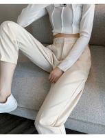 Pantalones De Trabajo Mujer Estilo Casual Cintura Alta Botones Talla Grande Color Caqui Largo Hasta El Tobillo Trasero Ancho - details 47