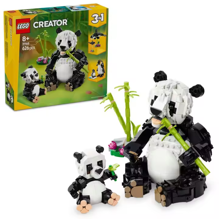 LEGO 31165 Creator 3 en 1 Fauna Salvaje: Familia de Pandas, Transformable en Figuras Articuladas de Orcas y Pingüinos de Juguete, Juegos con Animales, Regalo para Niñas y Niños de 8 Años o Más - 1