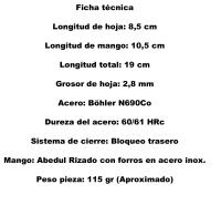 Navaja MIGUEL NIETO Marinera Poseidón 168-A con hoja en acero inox. Böhler N690co de 8,5 cm. y empuñadura en Abedul Rizado con forros de acero inox. Hueco con cordón fiador incluido - details 0