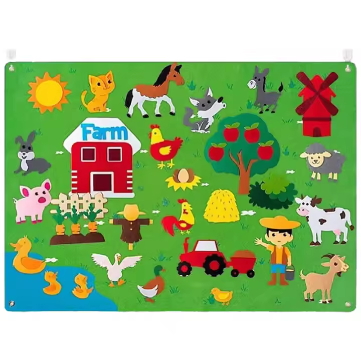 Juego De Storytelling Interactivo Con Animales De Granja Juguetes De Aprendizaje Temprano Para Niños Decoración De Pared Hecho De Tela Suave Regalo Ideal Para Niños De 7-24 Meses - 1