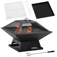 Outsunny Brasero Exterior de Acero Pozo de Fuego para Jardín Multifuncional con Protector de Chispas y Atizador para Barbacoa Hogueras en Terraza Camping 45x45x34 cm Negro - details 0