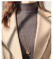 Encanto Collar retro inglés con forma de corazón y cadena de la suerte, cadena larga para suéter, chapado en acero de titanio - details 0