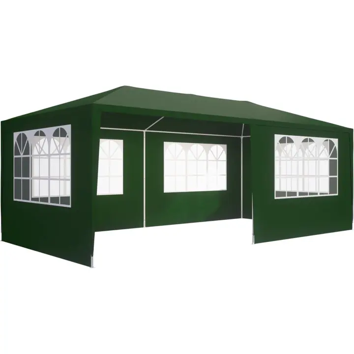Pabellón de Jardín 3x6m Cenador Rimini 18m² Carpa 6 Paredes 18 Ventanas Eventos UV50+ Gazebo Verde - 1