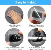 6 soportes para barra de cortina, autoadhesivos, ajustables sin clavos, fijación de pared (negro) - details 1