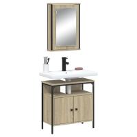 vidaXL Set de muebles baño 2 pzas madera contrachapada en color Roble ahumado/Negro/Gris sonoma y más | almacenamiento funcional diseño moderno para baño dormitorio sala - details 3