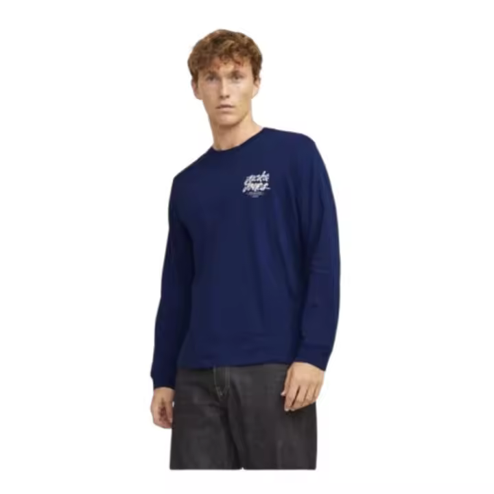 Jack&Jones - Camiseta Manga Larga para Hombre - Azul - Logo Discreto y Estilo Urbano - 1