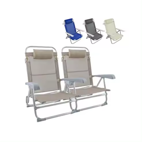 2 piezas Silla de Playa Tumbona de Aluminio con Cojín Reclinable de Textileno - 1