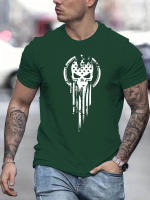 Camiseta De Verano Para Hombre Talla Grande 100% Algodón Estampado De Calavera Cuello Redondo Manga Corta Ajustada Top Casual - details 3