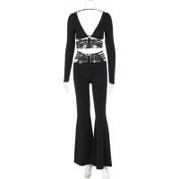 Conjunto De Dos Piezas Para Mujer Otoño Invierno Camiseta De Cuello V Con Espalda Descubierta Y Pantalones Delgados De Estilo Callejero - details 3